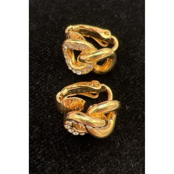 Christian Dior Gold-Tone Knot Clip-On Earrings With Rhinestone Accents Vintage J - Picture 6 of 7